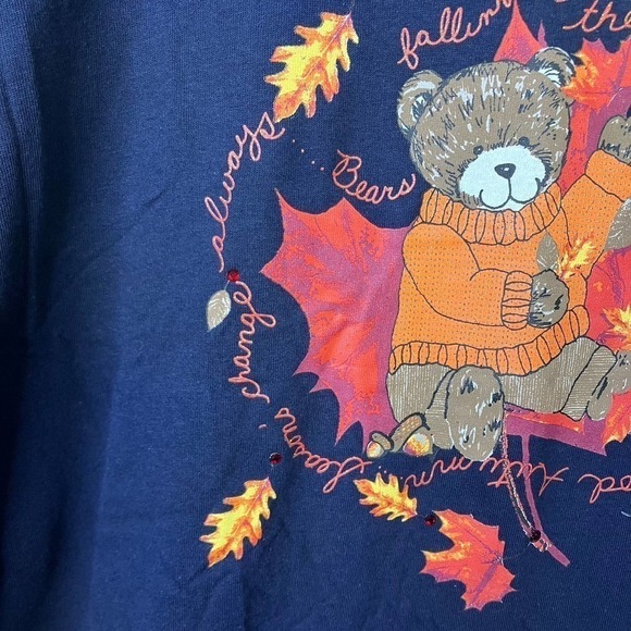 FASHION Bug Fall Autumn Teddy Bear Navy Blue Long Sleeve T-Shirt Plus Size 2X - Picture 12 of 16
